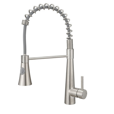 Commercial Kitchen Faucet With Brushed Nickel Pull Out Spray - Stable Performance Modern Sink Stream And Modes