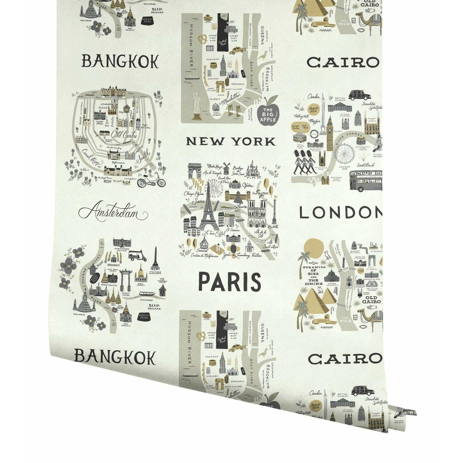 Rifle Paper Co. City Maps 27' L x 27" W Wallpaper Roll, Gray/Gold