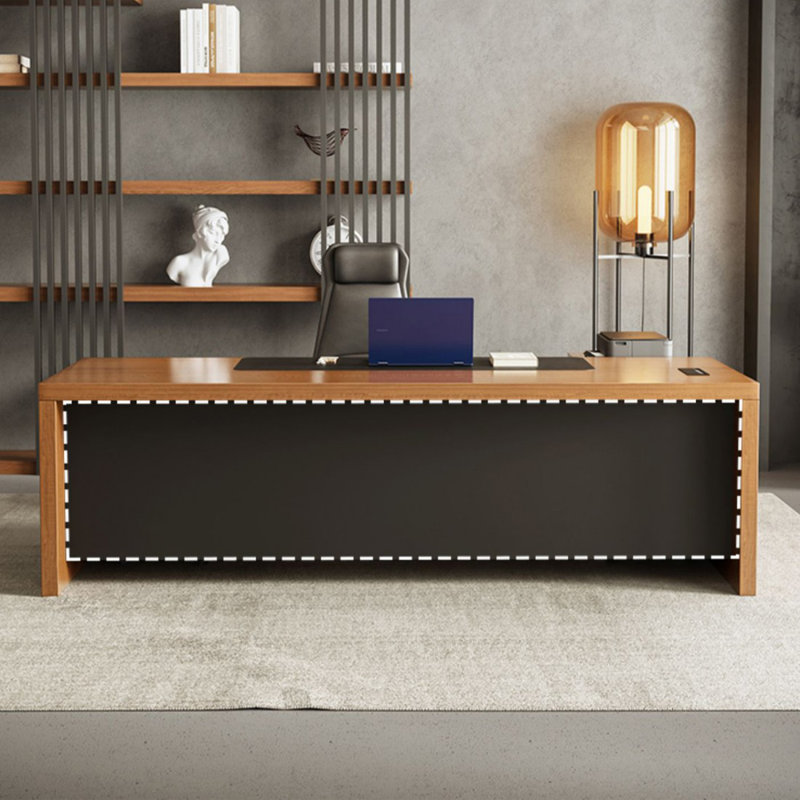 Bureau à 4 tiroirs brun noyer + bois massif rectangulaire noir + fer avec 4 tiroirs, H 29,53 po x l 70,87 po x P 31,5 po