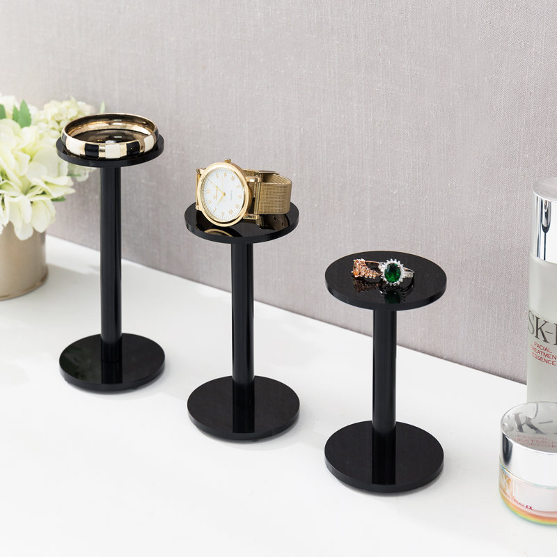 3-Piece Acrylic Round Pedestal Riser Jewellery Stand Set, Black