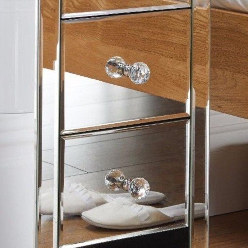 Bosco Mirrored Bedside Table 3 Drawers Modern Design