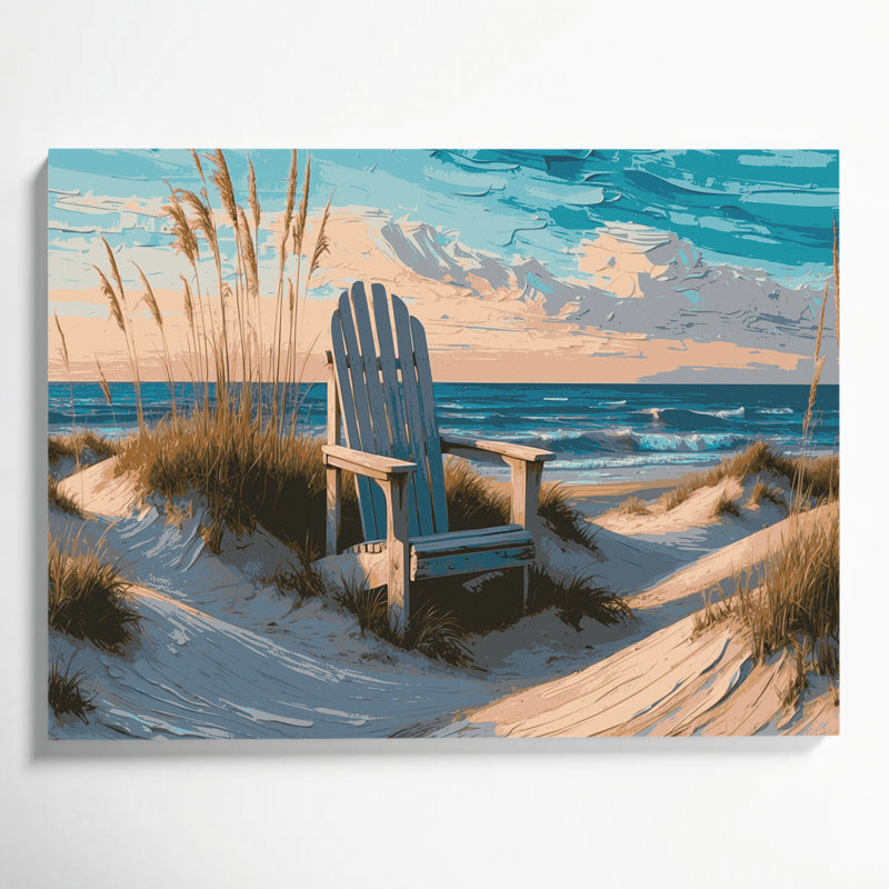 «Coastal Beach Chair Scene», art mural sur toile beige, H 20 po x l 24 po