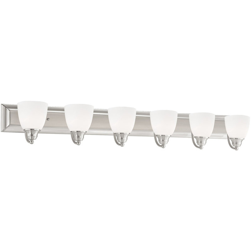 Éclairage pour meuble-lavabo 6 lumières, Nickel brossé / blanc opale satiné