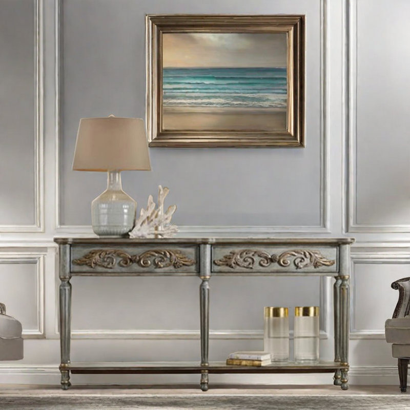 Armoire d'appoint longue sculptée à la main, H 35,43 po x l 62,99 po x P 14,17 po