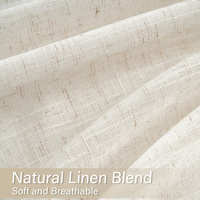 Dennan Linen Curtain Rod Pocket Back Tab,Linen Semi Sheer Curtains for Bedroom, 50" W x 84" L, Natural