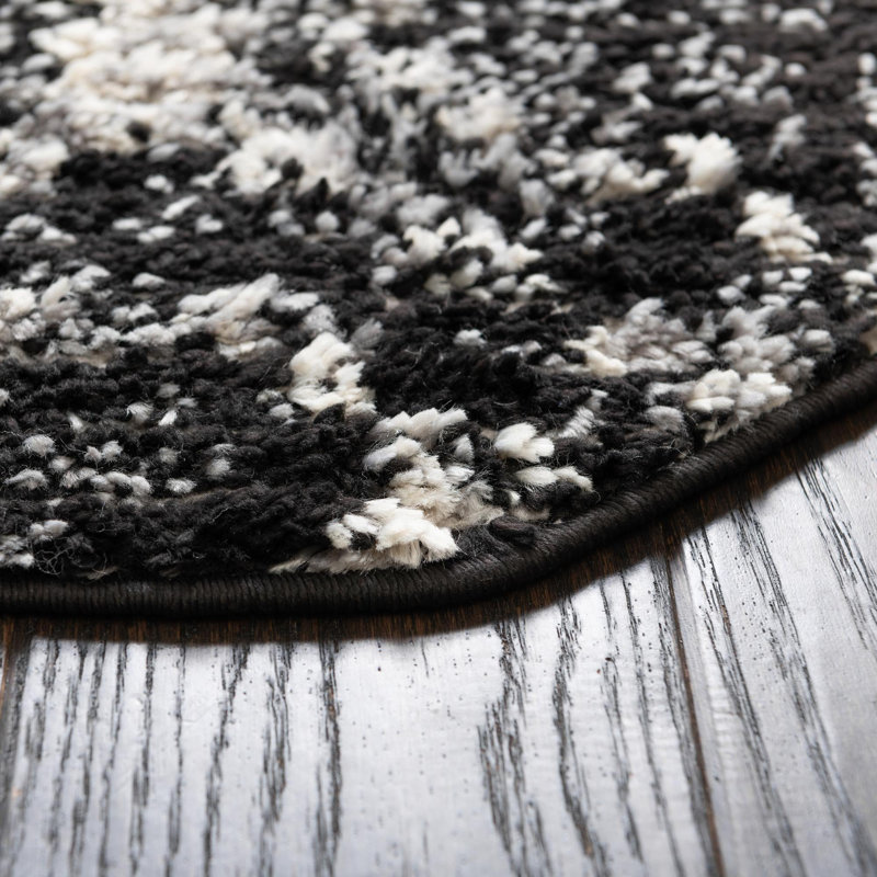 Tapis noir à motif géométrique Tucson, Octogone 4 pi x 4 pi