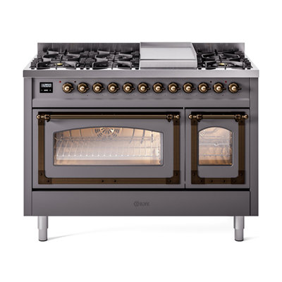 ILVE UN48FNMPEGG Nostalgie II Noblesse 48 inch Dual Fuel Range (8 Sealed Burners + Griddle, Triple Glass Door)