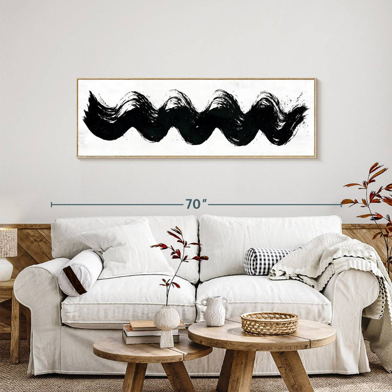 Vagues abstraites, 57 po x 19 po, Cadre flottant en bois naturel