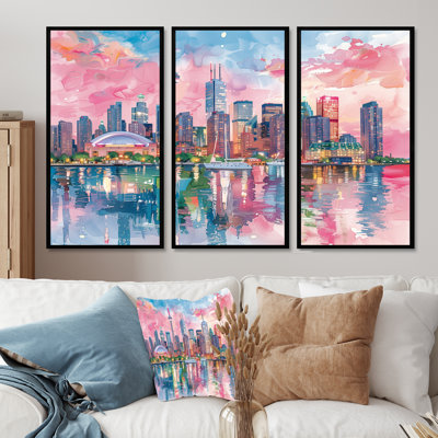 «Pink Toronto Cityscape View I - City Toronto», ensemble d'art mural