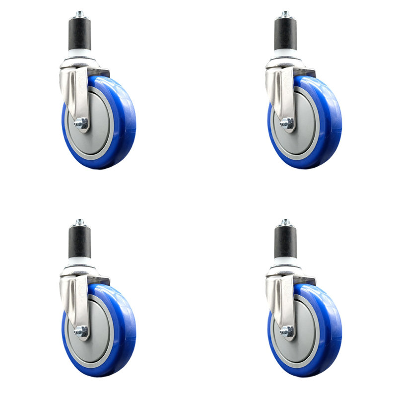 316SS Polyurethane Swivel Expanding Stem Caster Set SCC, Blue
