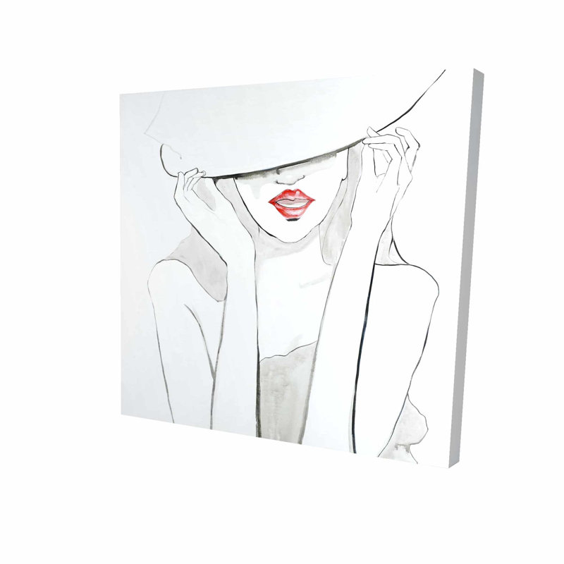 «Woman with Big Hat», reproduction de peinture à l'huile sur toile tendue, H 36 po x l 36 po x P 1,5 po