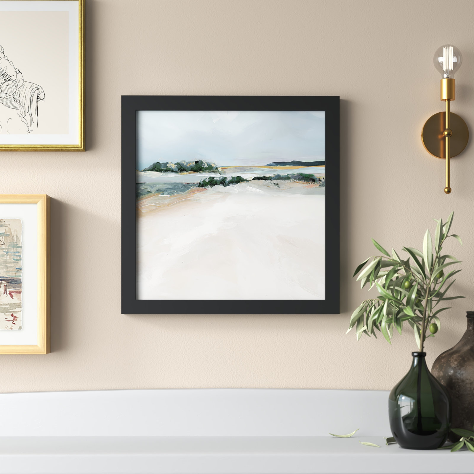 Anelis "Shimmering Path" Painting, 18" H x 18" W x 1.12" D, Black Framed