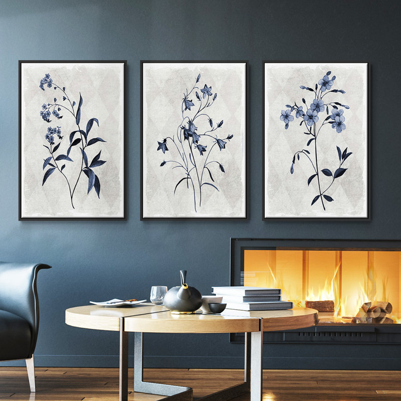 Harlequin Botanical I, ensemble de 3 toiles encadrées sur toile, H 27 po x l 54 po, Noir