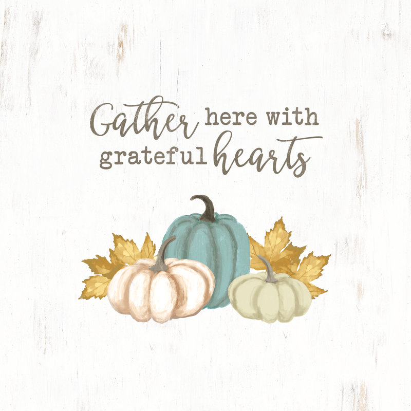 Gather Here With Grateful Hearts Blue Pumpkin - Wrapped Canvas Print, 30cm H x 30cm W x 3.8cm D