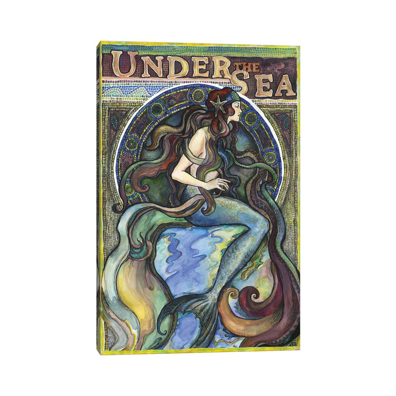 Under The Sea - A Mermaid II par Fanitsa Petrou - peinture sur toile tendue, H 12 po x l 8 po x P 0,75 po