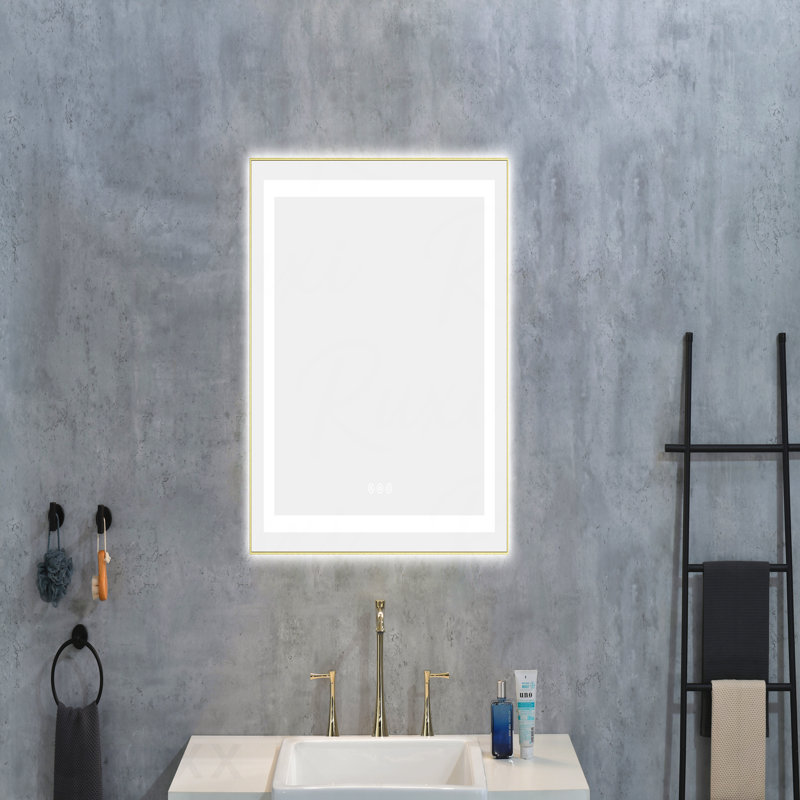20" X 32" Aluminum Frame LED Bathroom Accent Mirror - Front & Backlight, Wall-Mounted Vanity Mirror, Gray, 32" x 20"