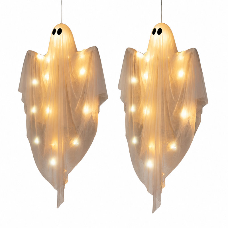 2 Pcs 35.5” Halloween Light-up Hanging Ghosts, White