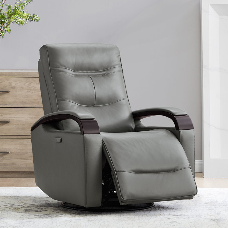 Fauteuil inclinable électrique pivotant en cuir véritable Elvina, Cuir brumeux brumeux assorti