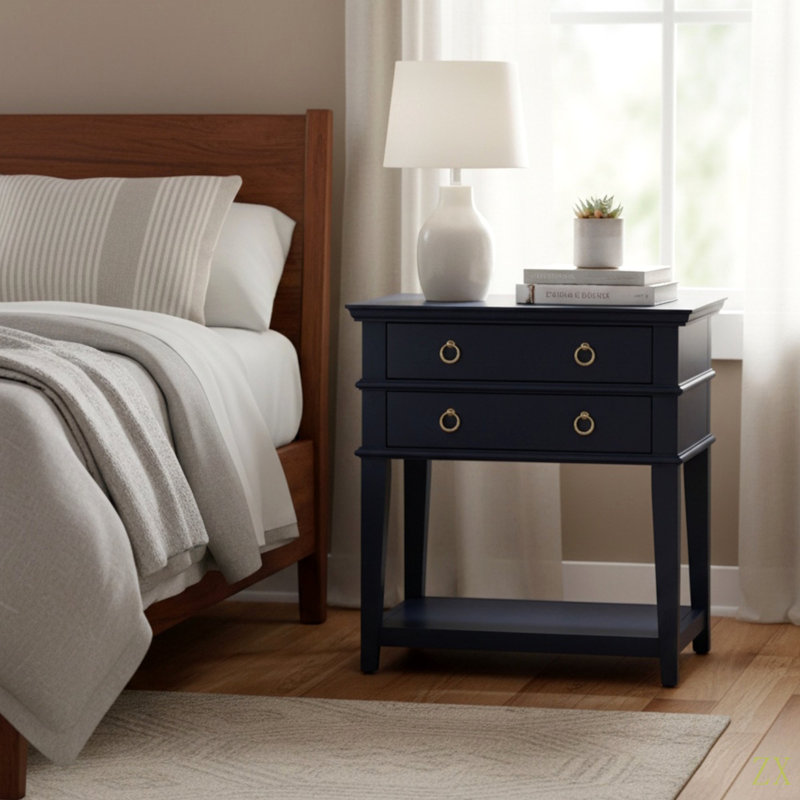 Table de chevet 2 tiroirs Carmona Midnight, Bleu
