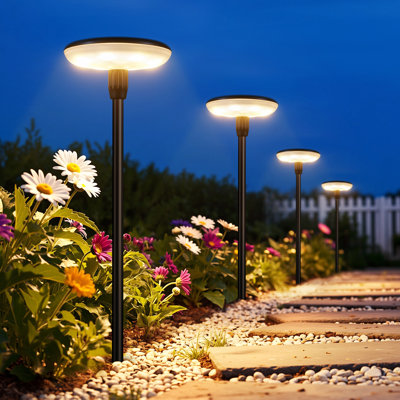 Solar Garden Lights Outdoor Waterproof Bright Up To 12 Hrs, Round Garden Light For Yard Flower Bed Patio Path Walkway Driveway Outside Decor
