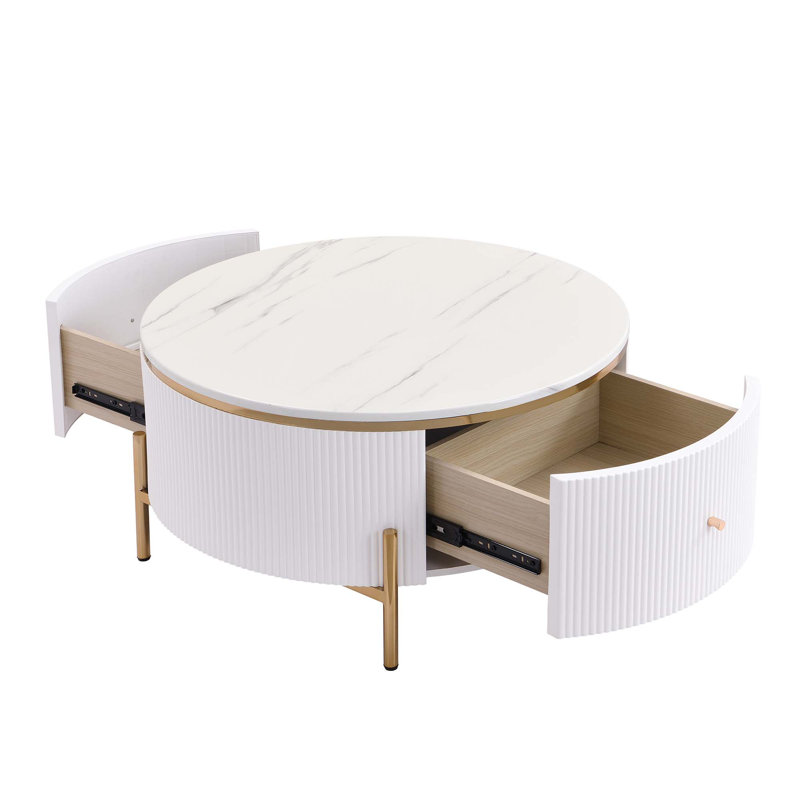  Table basse avec rangement Baadur, Blanc, Blanc cassé