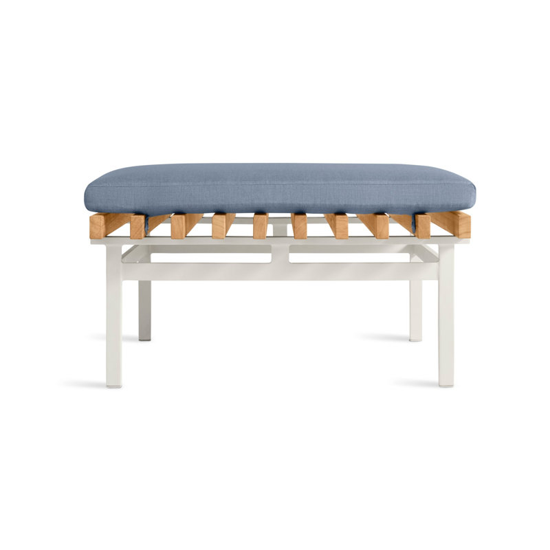 Perch Outdoor Teak Ottoman, White, Sunbrella Oasis