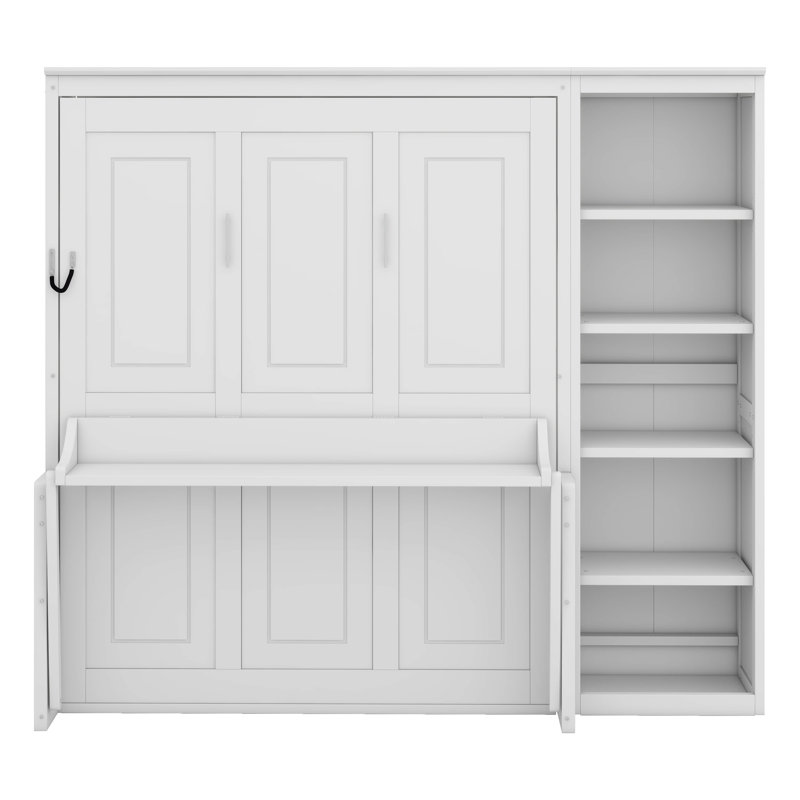 Lit escamotable avec bureau et bibliothèque intégrée Murphy, Lit double, Blanc