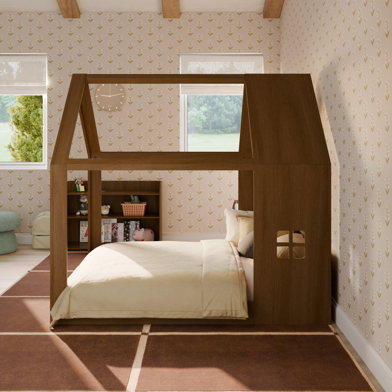 Uchi Montessori-Inspired House Twin Bed, Full, Natural Walnut
