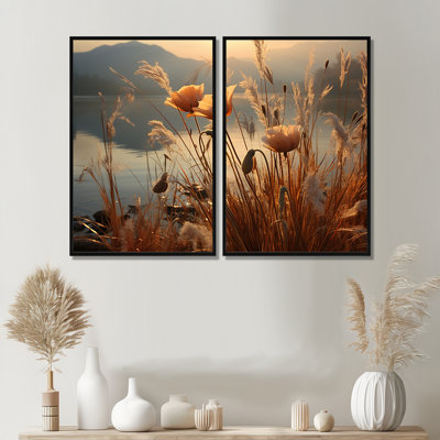 «Sunset Wildflower Serenade», art mural sur toile traditionnel
