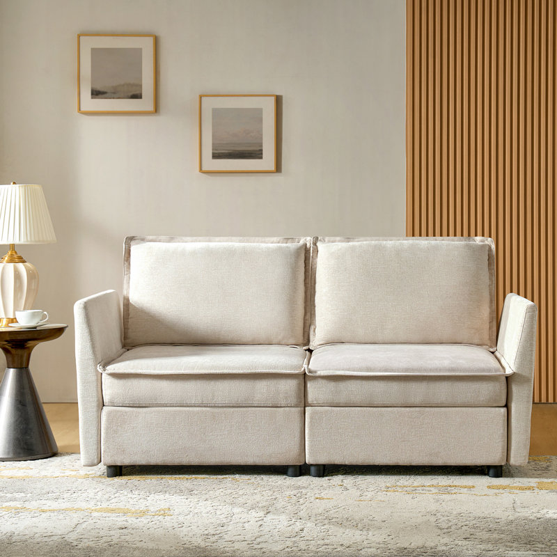 Talani 170cm W Modern 2 Seater Slipcovered Corner Sofa with Hidden Storage, Beige