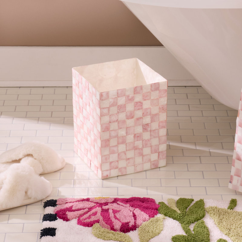 Check Capiz Waste Bin, Pink/White