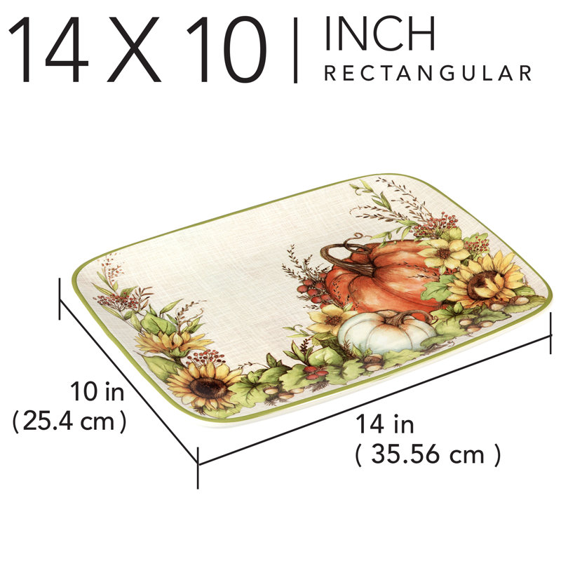 Autumn Breeze Rectangular Ceramic Serving Platter with Pumpkin Design