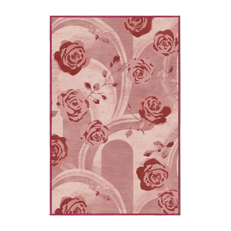 Soft Plush Fanelli Valentines Modern & Contemporary Abstract Area Rug in Beige – Rose Binding, 7x9