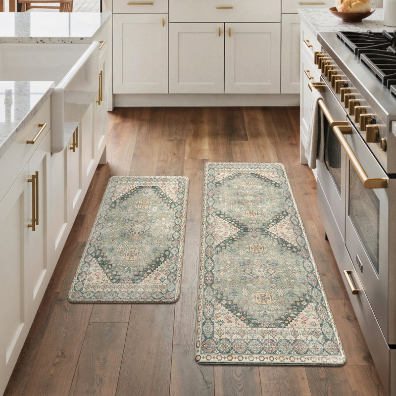 Anti-Fatigue Anti-Slip Waterproof Kitchen Mat, Runner 17" x 47" + 17" x 30", Green