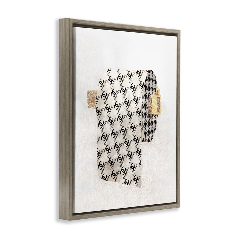 Fashion Glam Toilet Paper Brown Grain Framed Floater Canvas Wall Art by Ziwei Li, 21" H x 17" W