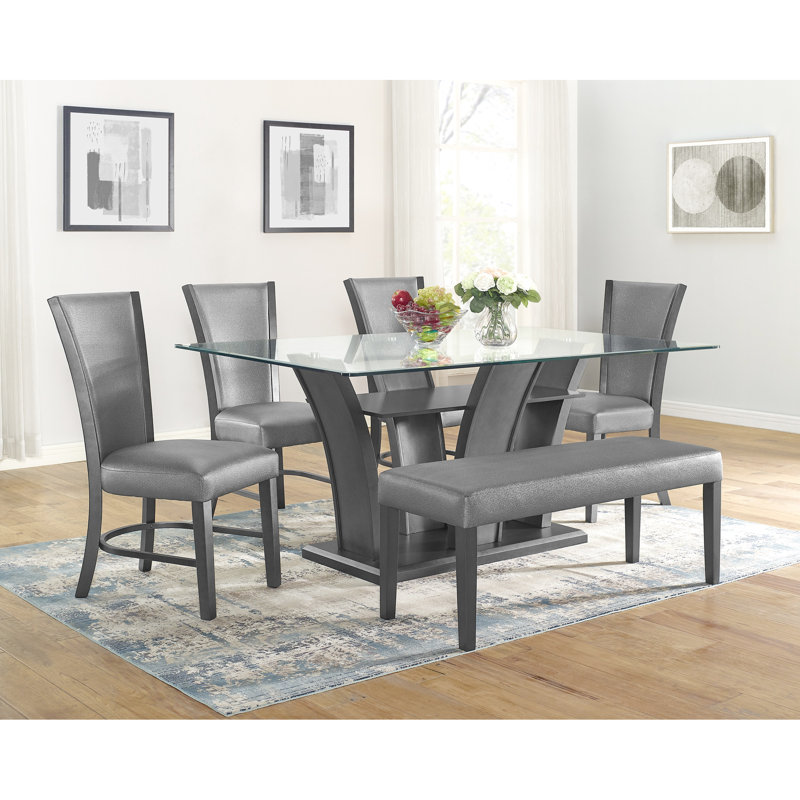 Chaises de salle à manger rembourrées 2 pièces, rembourrage de siège en tissu gris, structure en bois noir, tissu d'ameublement contemporain contemporain, pièce de style moderne en bois foncé