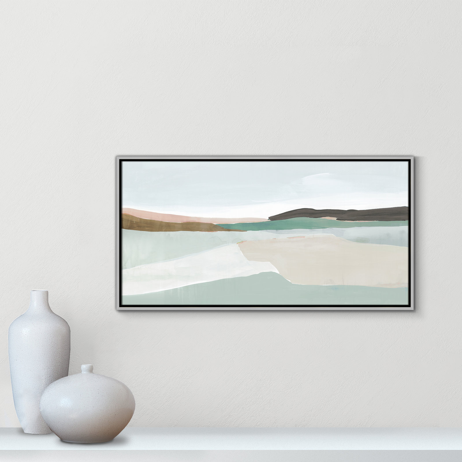 Sole of the Land I Floater Frame Painting, 19.5" H x 37.5" W, Silver