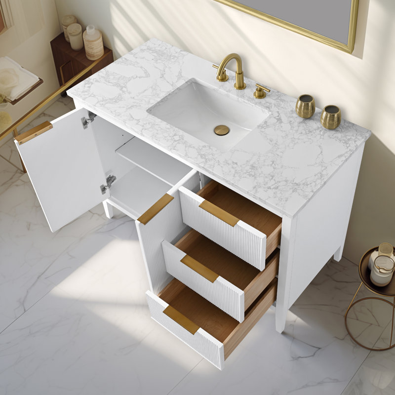Emma 48" W Single Vanity, White/Brushed Bronze