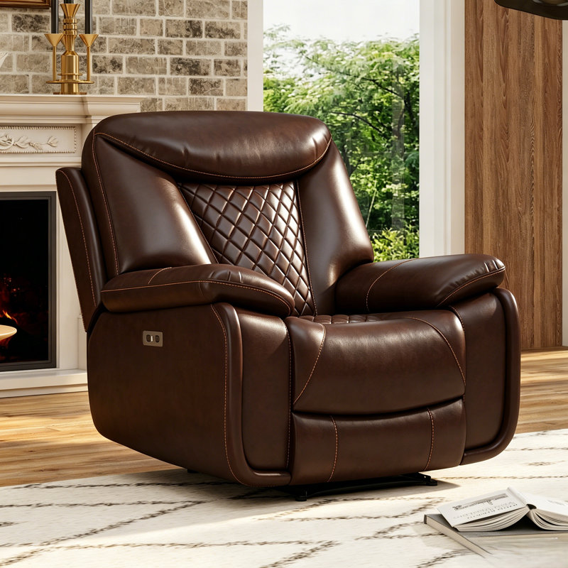 Madeira 40" W Faux Leather Power Recliner, Classic Espresso