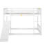Lit superposé simple au-dessus d'un lit simple avec rampe et échelle d'escalade, style maison de jeu avec garde-corps, blanc-1409484458