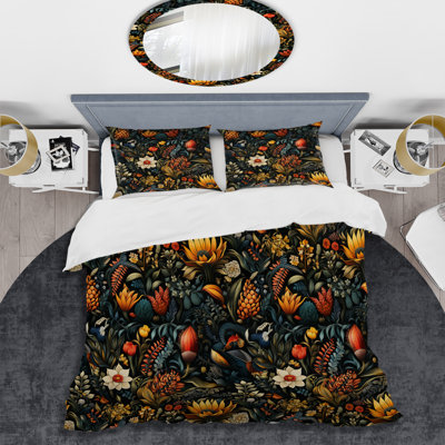 Ensemble de housse de couette éclectique - Fleurs éclectiques couleur foncée