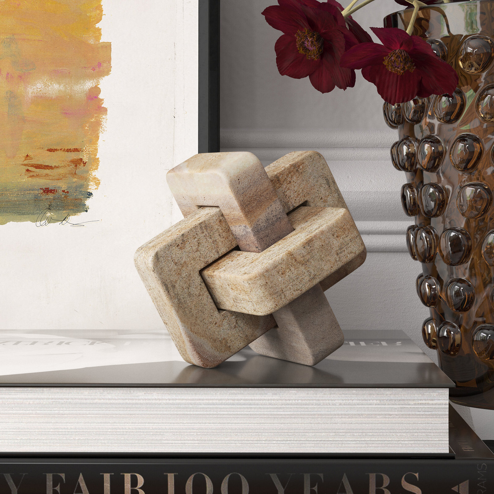 Genuine Marble Interlocking Sculpture, Brown