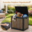 Coffre de jardin extérieur en résine de 35 gallons (132 litres), résistant aux intempéries, avec couvercle verrouillable, couleur noyer.-139343856