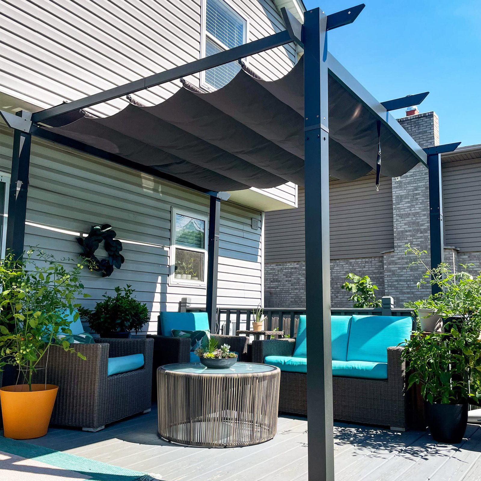 Purple Leaf 10 Ft. W X 10 Ft. D Aluminium Pergola With Canopy, Gray