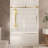 Frameless Shower Door 56-60 "W X 60" H, 1/4 "(6 Mm) Clear Tempered Glass, Explosion Proof Film, Stainless Steel Handle,Brushed Gold-121702882