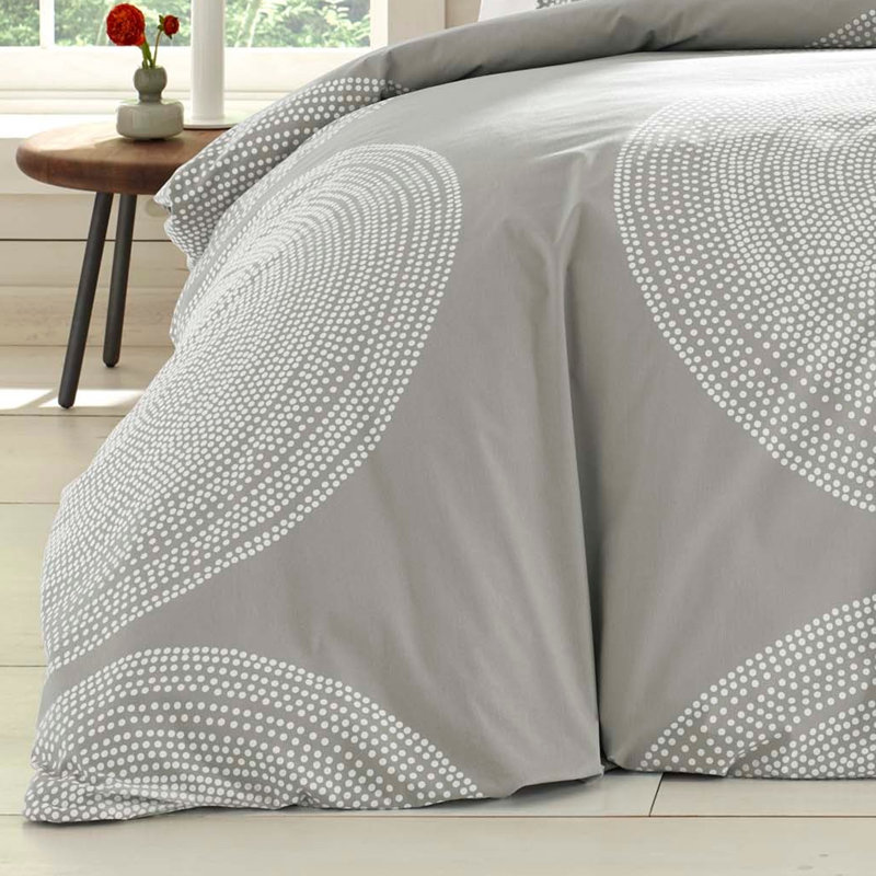 Marimekko Fokus Navy Cotton Comforter Set, King Comforter + 2 Shams, Light Gray
