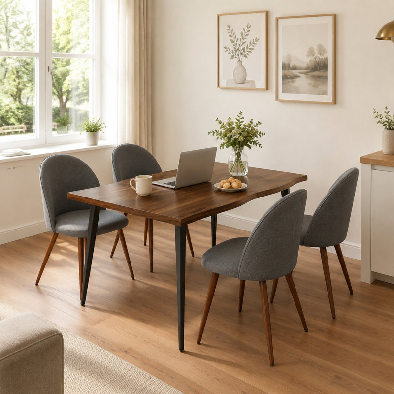 Ensemble de salle à manger 5 pièces moderne en noyer de 63 po avec 4 chaises rembourrées grises, Grey