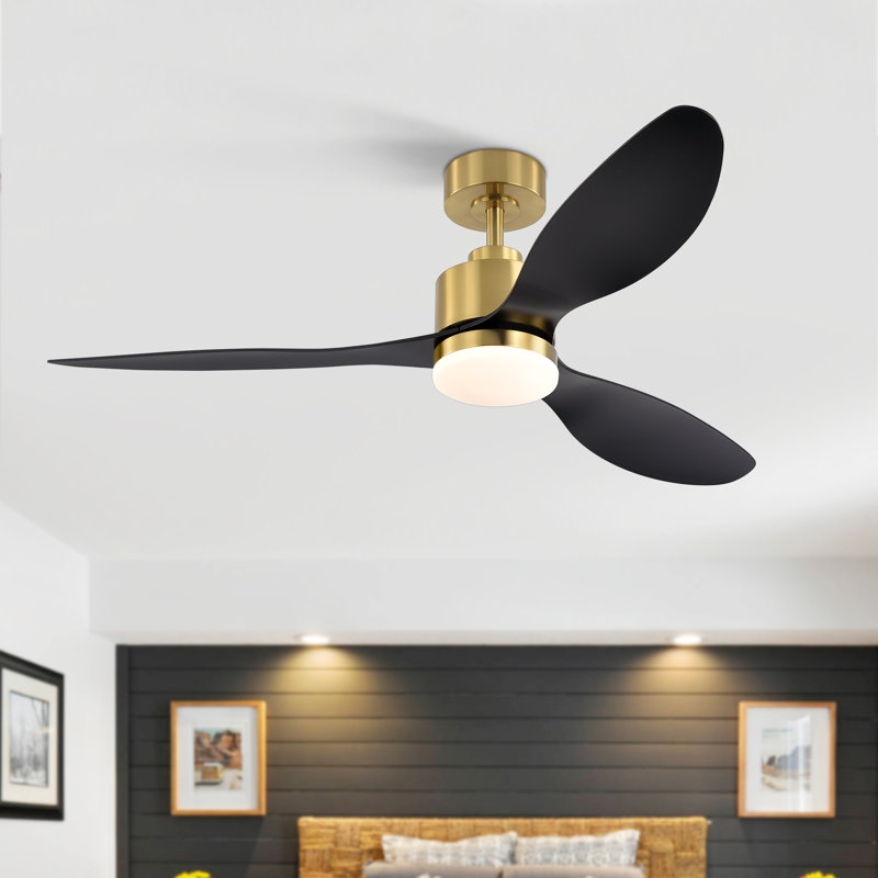 Loritta 3-Blade Ceiling Fan with Light, 52" Wide, Gold with Black Blades