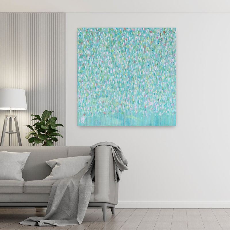 Contemporary Art Abstract Contemporary Flower Art, 48" H x 48" W, Teal/White