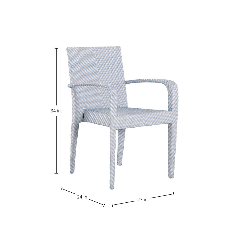 Bari N-Dura Resin Wicker Stacking Arm Chair, Welt + Standard Fill, Harbor Stripe Indigo, White And Chambray